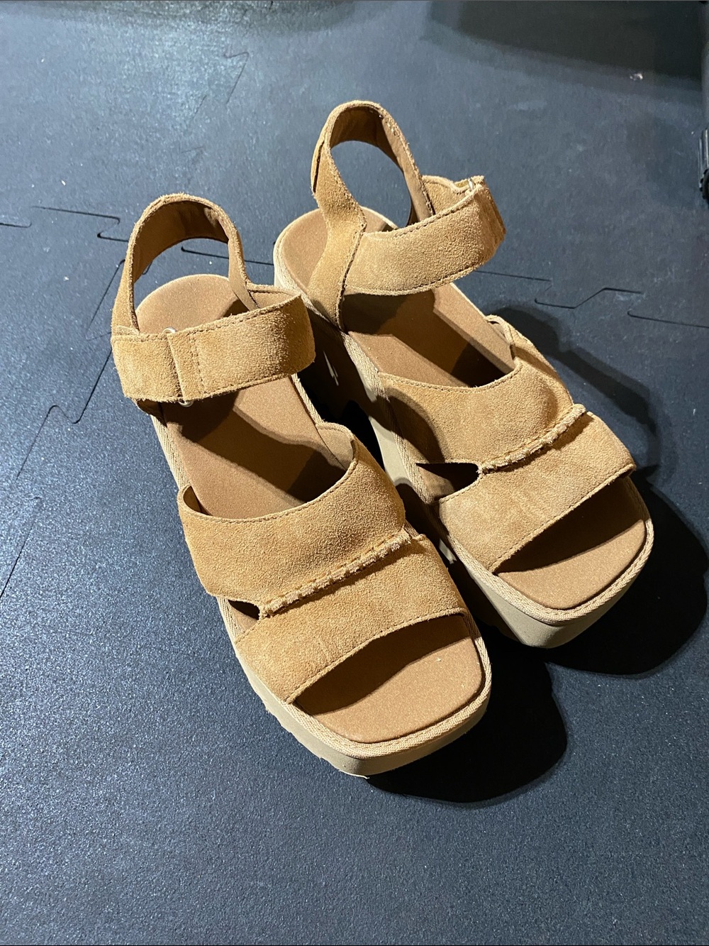 UGG Tan Suede Platform Sandals with Adjustable Straps